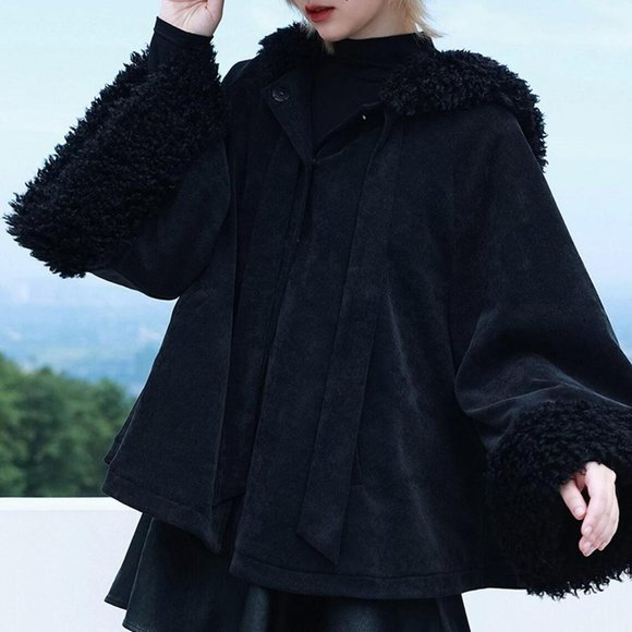 HANDMADE BLACK WINTER CAPE CLOAK PONCHO NWOT - Picture 2 of 6